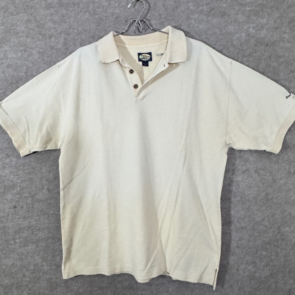 Vintage Tommy Bahama Polo Shirt Mens Size L Cream Cotton Pique Coastal Resort